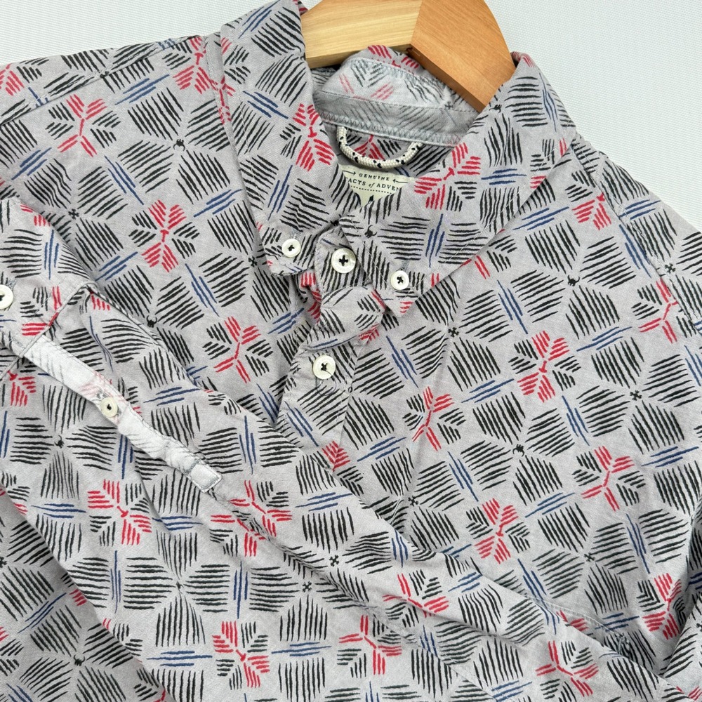 Roark Button Down Shirt Mens Large Grey Red Geometric Tribal Print Long Sleeve